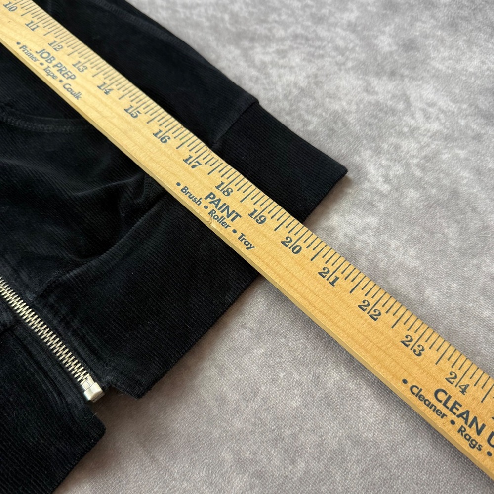 Bebe Black Corduroy Velour Zip Up Hoodie Y2K Crystal Logo Small Made in USA - Picture 4 of 5